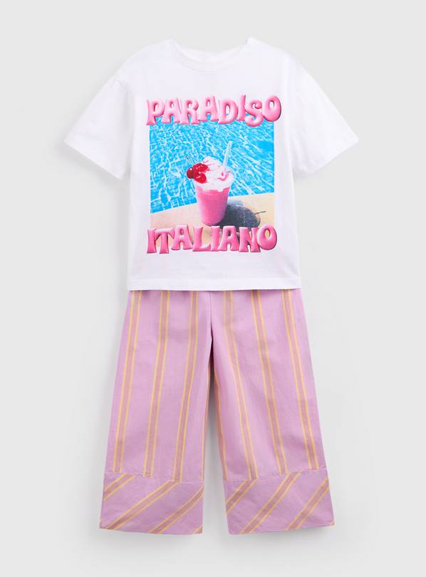 White Paradiso Graphic T-Shirt & Striped Trousers Set 7 years